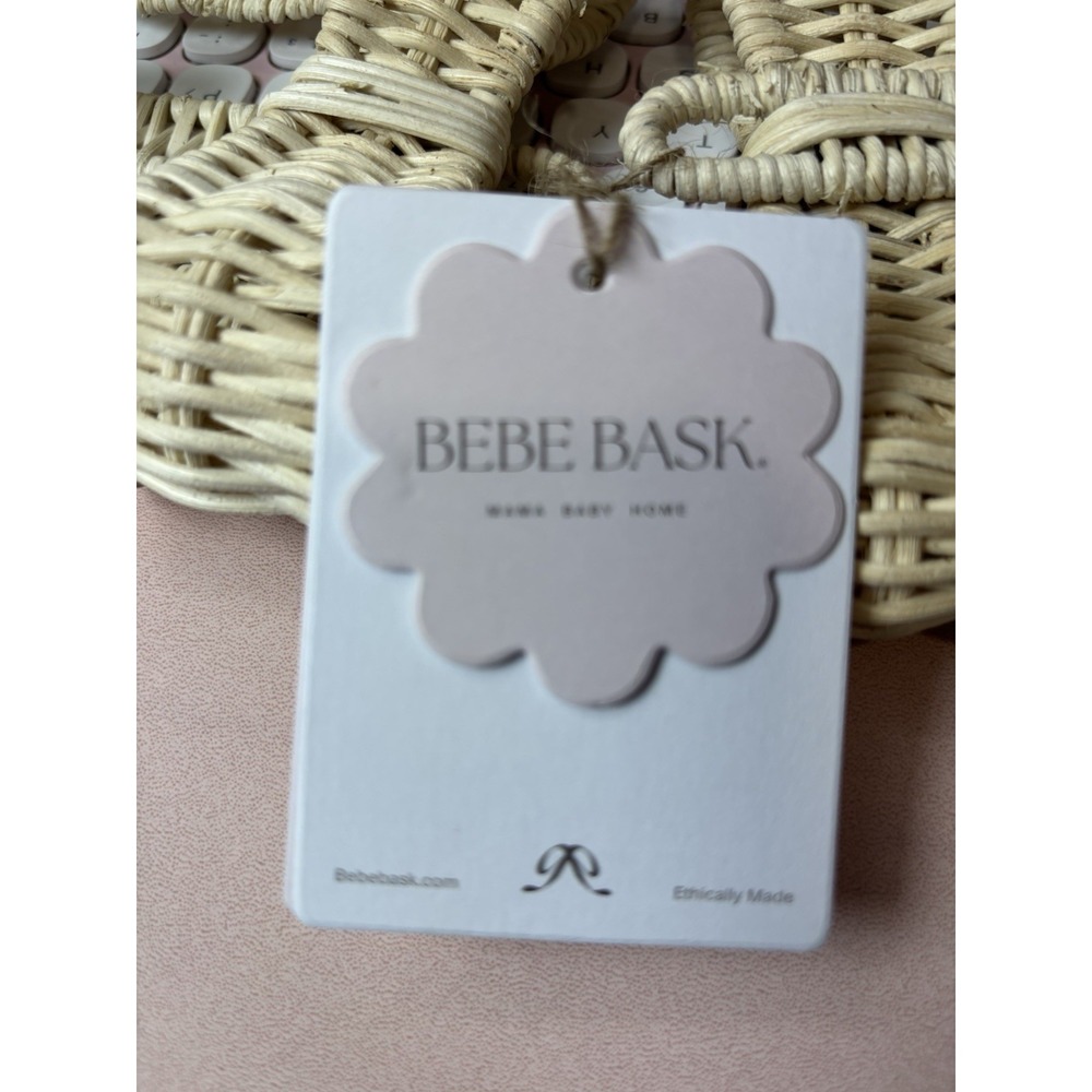 BEBE BASK Rattan Curved Baby Clothes Hangers Set of 2 Beige Under 6in - Picture 3 of 7